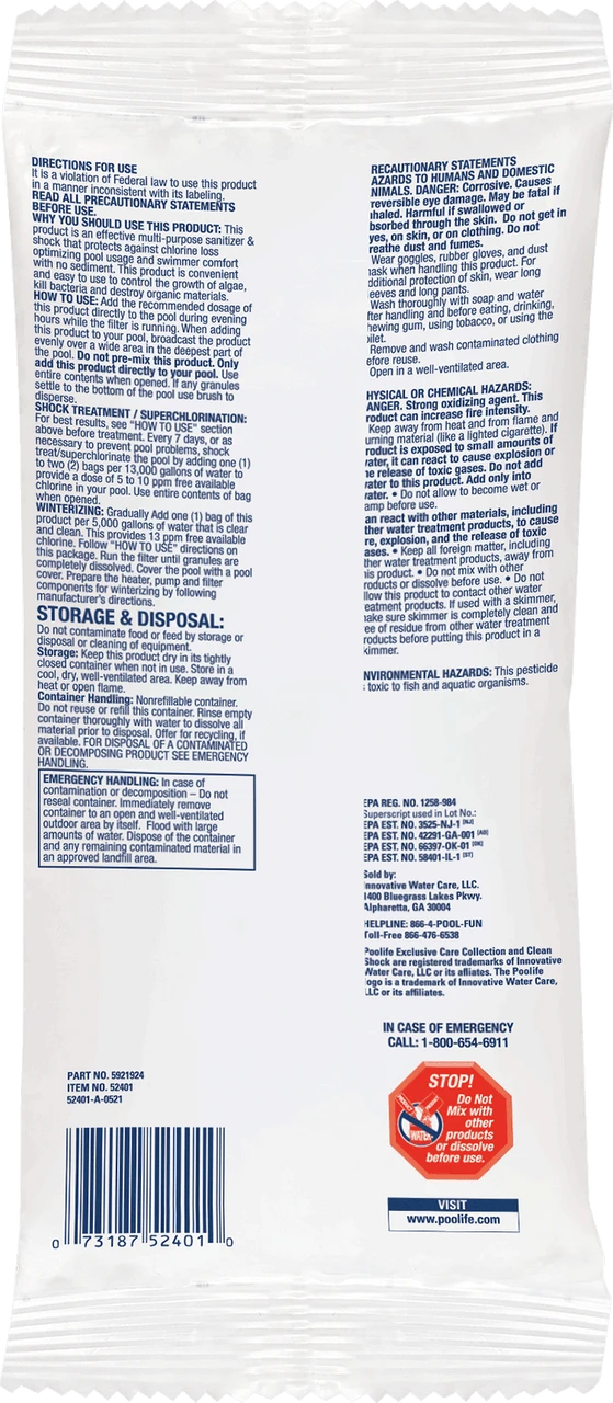 Poolife™ Clean Shock™ Di-Chlor Chlorine Pool Shock Treatment 4 Poolife™ Clean Shock™ Di-Chlor Chlorine Pool Shock Treatment - Image 2